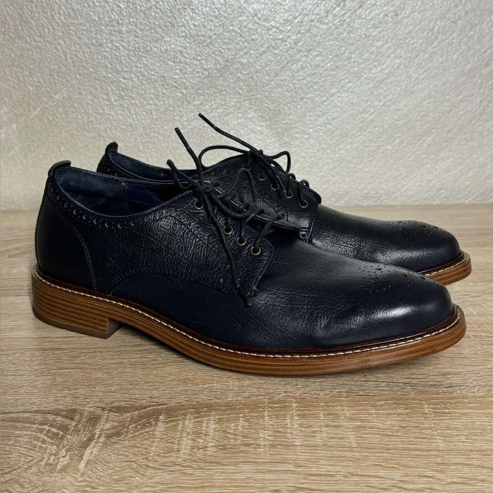 Cole Haan Men’s 8.5 Navy Blue Leather Oxford Lace Up Work Office Dress Shoes